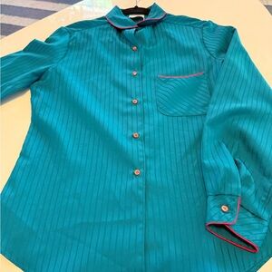 Men's Teal Stripe Button-Up Shirt with Contrast Piping